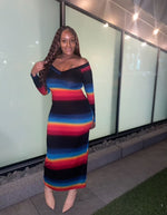 The "Stripe Her" off Shoulder Maxi'
